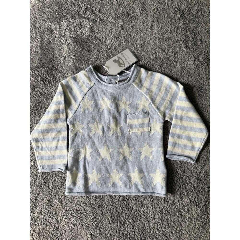 NWT Baby Patriotic Star Sweater 0-3M Rock A Bye Baby Boutique -Beach Coastal